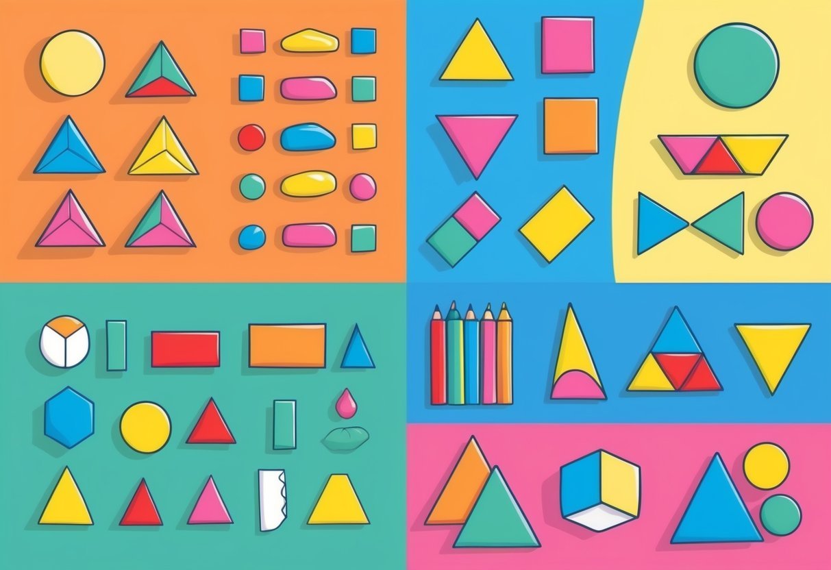 A colorful assortment of playful geometric shapes arranged in a whimsical and aesthetically pleasing composition