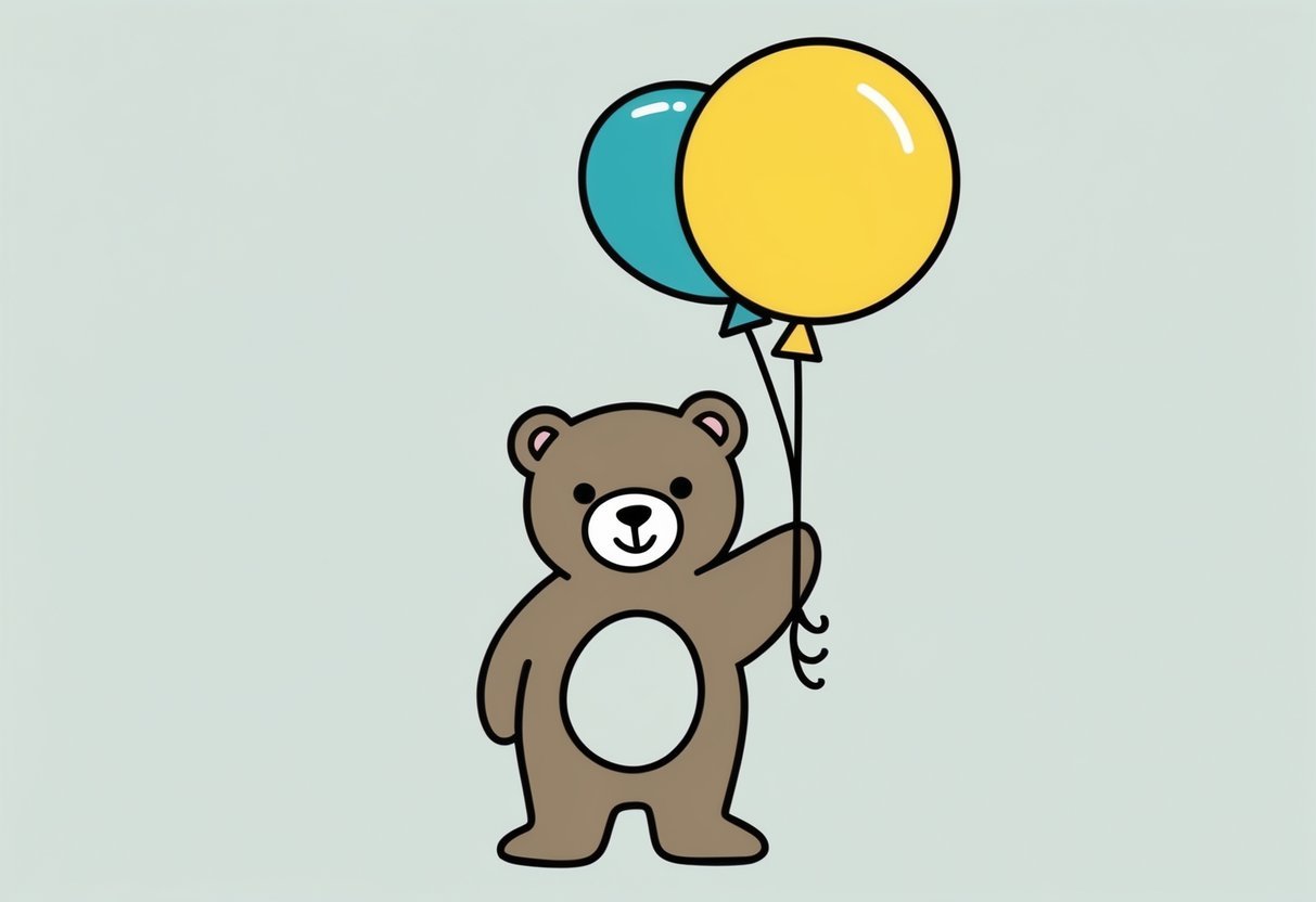 A bear holding a colorful balloon in a playful and endearing manner