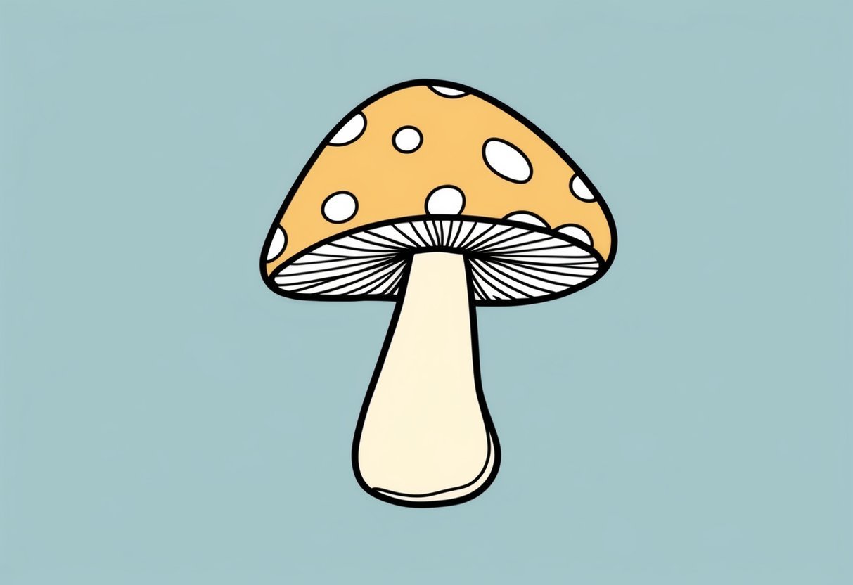 A simple, two-tone mushroom with clean lines and minimal detail, set against a plain background