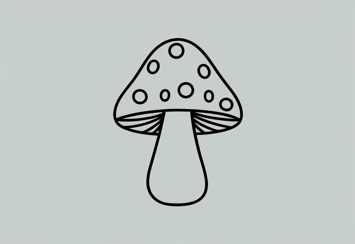 A single toadstool standing alone in a minimalist style, with clean lines and simple shapes, set against a plain background
