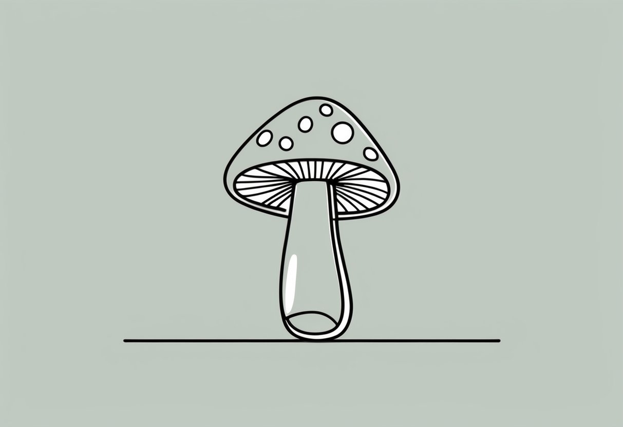 A solitary mushroom standing against a plain background, with clean lines and simple shapes emphasizing its minimalist design