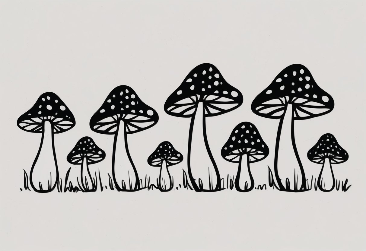 A group of boho-style mushroom silhouettes against a minimalist background